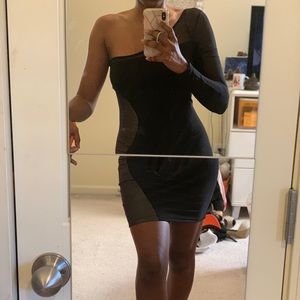 Black mesh one shoulder Bodycon dress